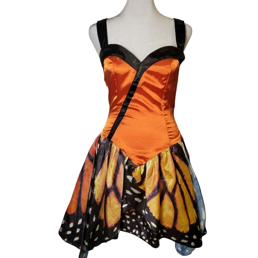 Leg Avenue Monarch Butterfly Costume Mini Dress Orange Black Shiny Fairy Size S